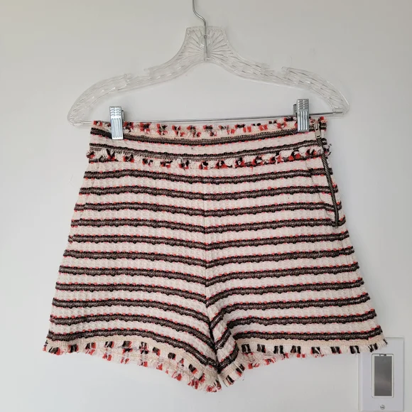 Zara High Waist Shorts with Stripes - Cream, Black, Red - Picture 3 of 10